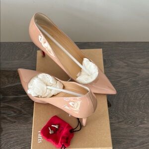 Christian Louboutin Nude Patent Leather Pointed-Toe Pumps